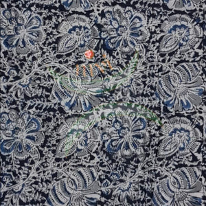 Black handloom cotton kalamkari fabric with floral motifs