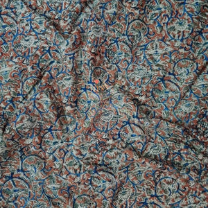 Handloom brick orange cotton kalamkari printed fabric