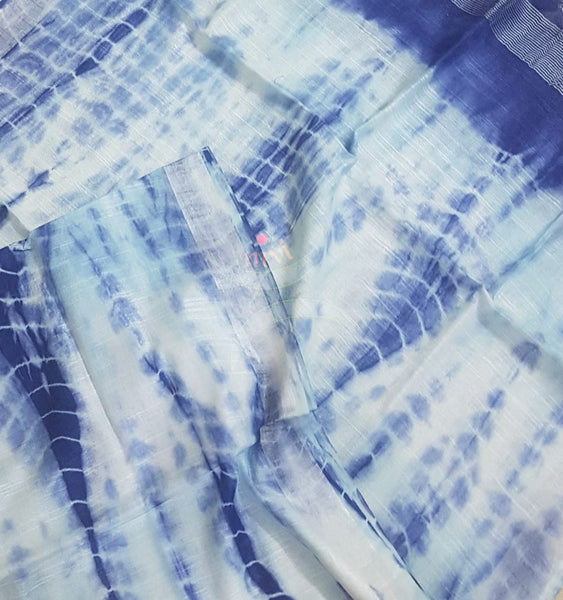 Handloom cotton top with linen shibori dupatta