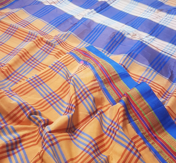 Gamcha checks cotton blended saree with traditional ilkal border.