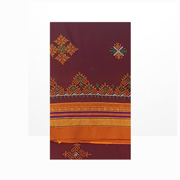 Maroon Kasuti geometric motif machine embroidered cotton blend saree