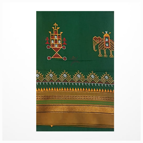 Green Kasuti motif machine embroidered cotton blend saree