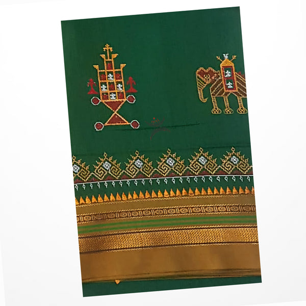 Green Kasuti motif machine embroidered cotton blend saree