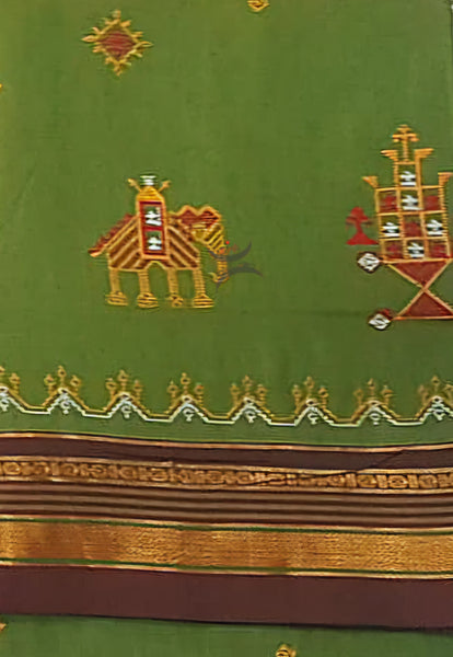 Green Kasuti motif machine embroidered cotton blend saree