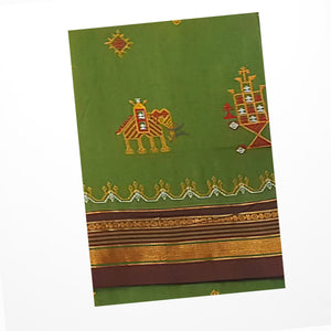 Green Kasuti motif machine embroidered cotton blend saree