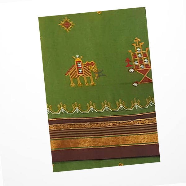 Green Kasuti motif machine embroidered cotton blend saree