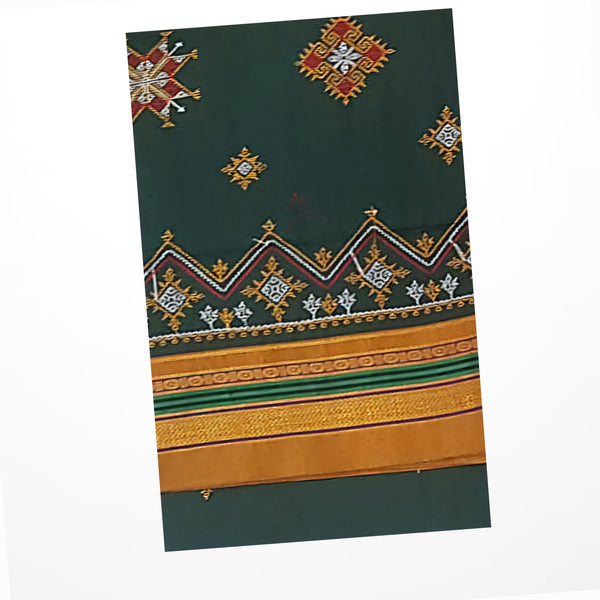 Green Kasuti motif machine embroidered cotton blend saree