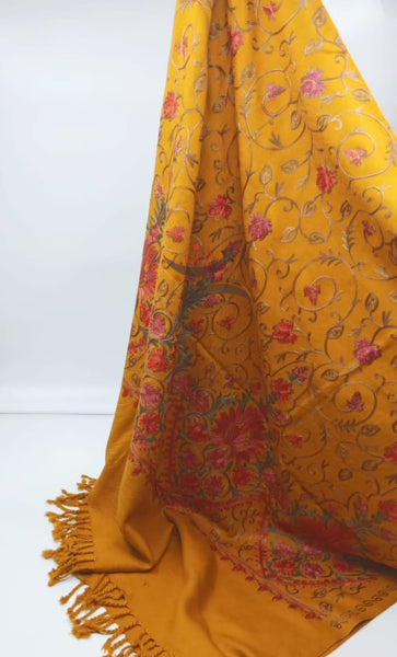 Mustard Kashmiri embroidered shawl