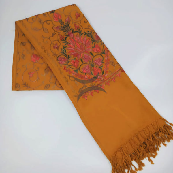 Mustard Kashmiri embroidered shawl