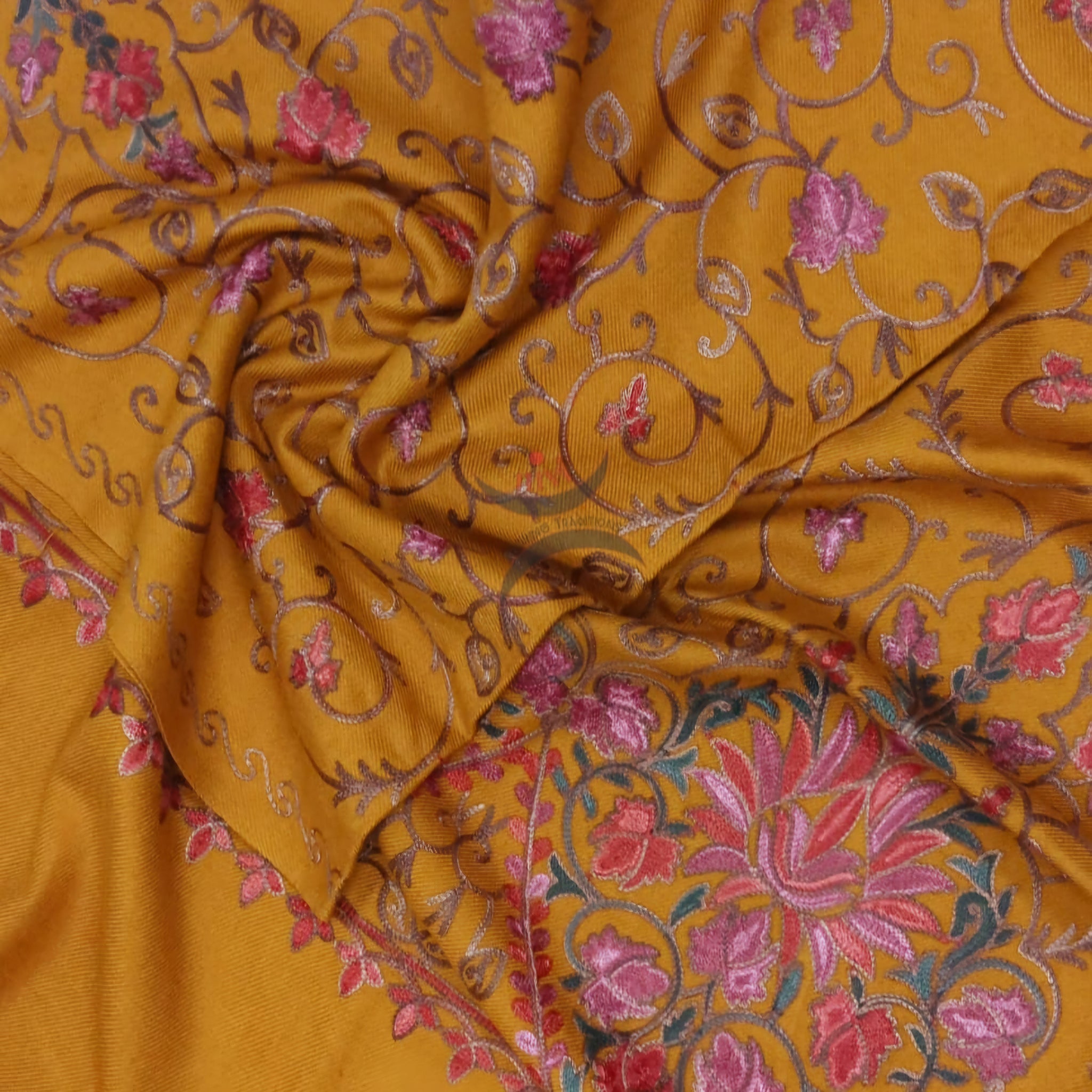 Mustard Kashmiri embroidered shawl