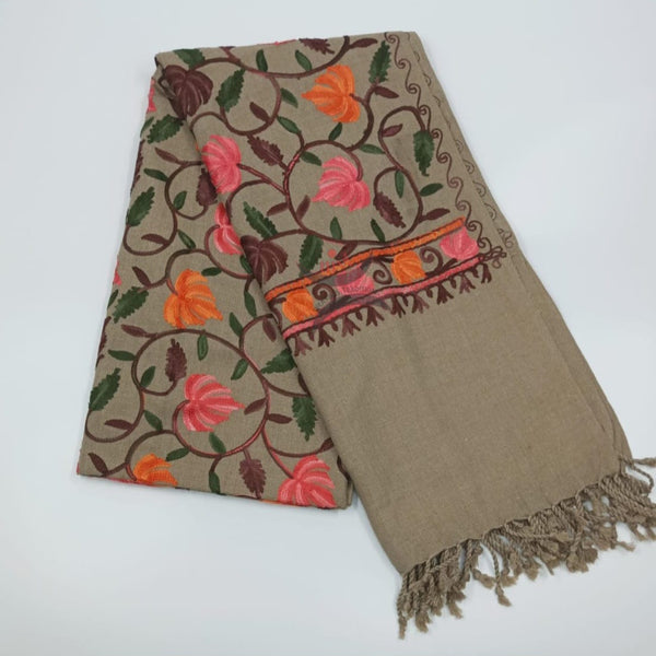 Beige Kashmiri embroidered shawl