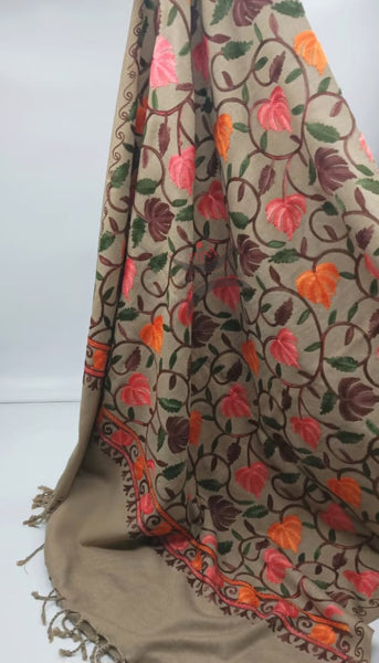 Beige Kashmiri embroidered shawl