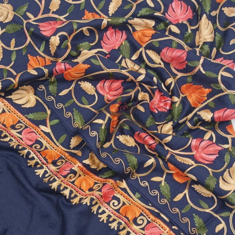 Navy blue Kashmiri embroidered shawl