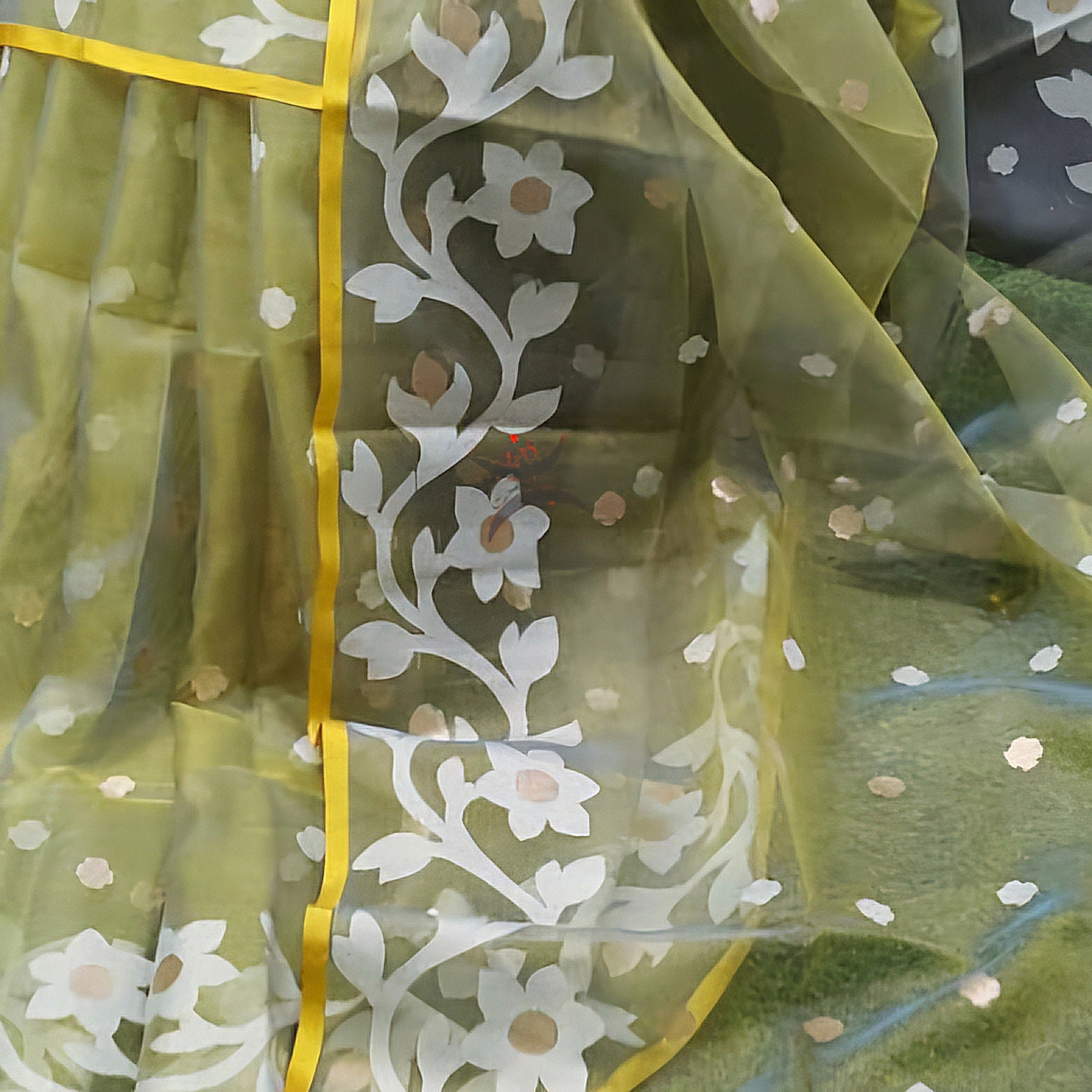 Pastel green powerloom kora organza woven saree, comes with blouse piece