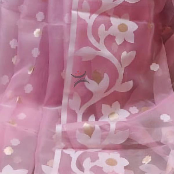 Pink powerloom kora organza woven saree, comes with blouse piece