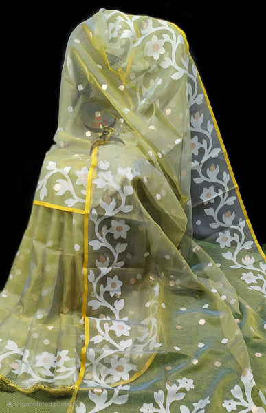 Pastel green powerloom kora organza woven saree, comes with blouse piece