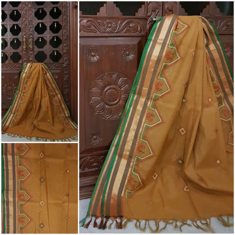 Mustard Kasuti embroidered dupatta
