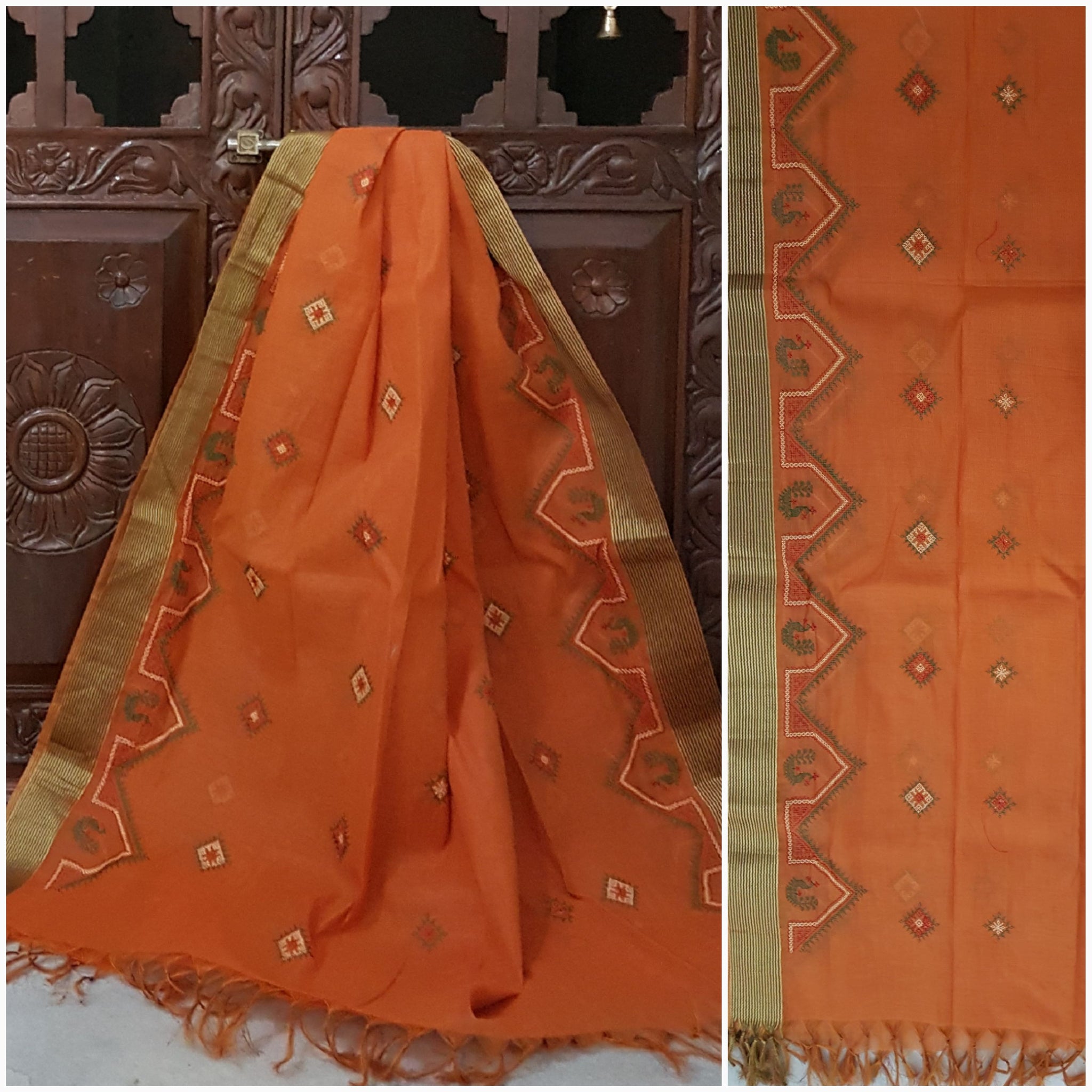 Burnt Orange Kasuti embroidered dupatta