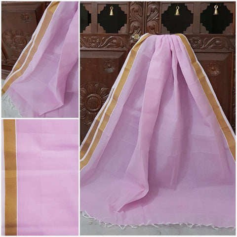 Pink South cotton dupatta with zari border