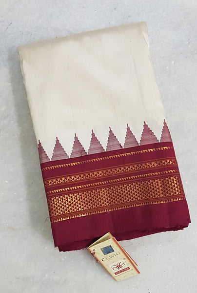 Off white handwoven silk Ilkal with maroon temple border