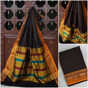 Black handwoven silk cotton striped ilkal