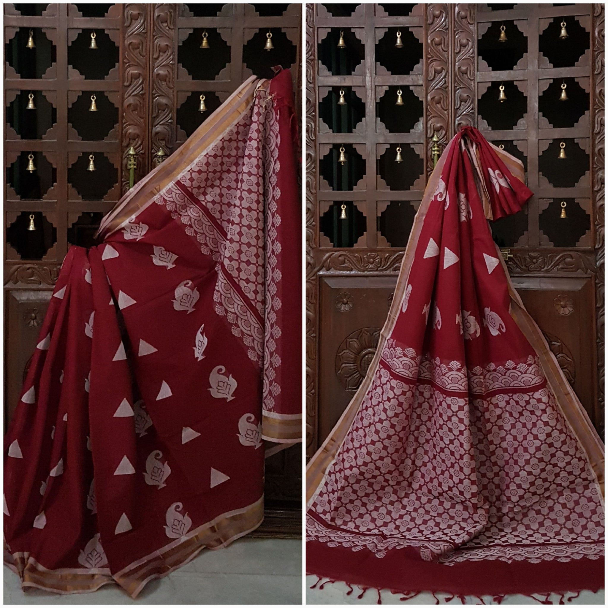 Maroon handwoven cotton venkatagiri saree