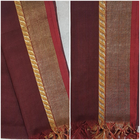 Maroon striped South cotton with zari border