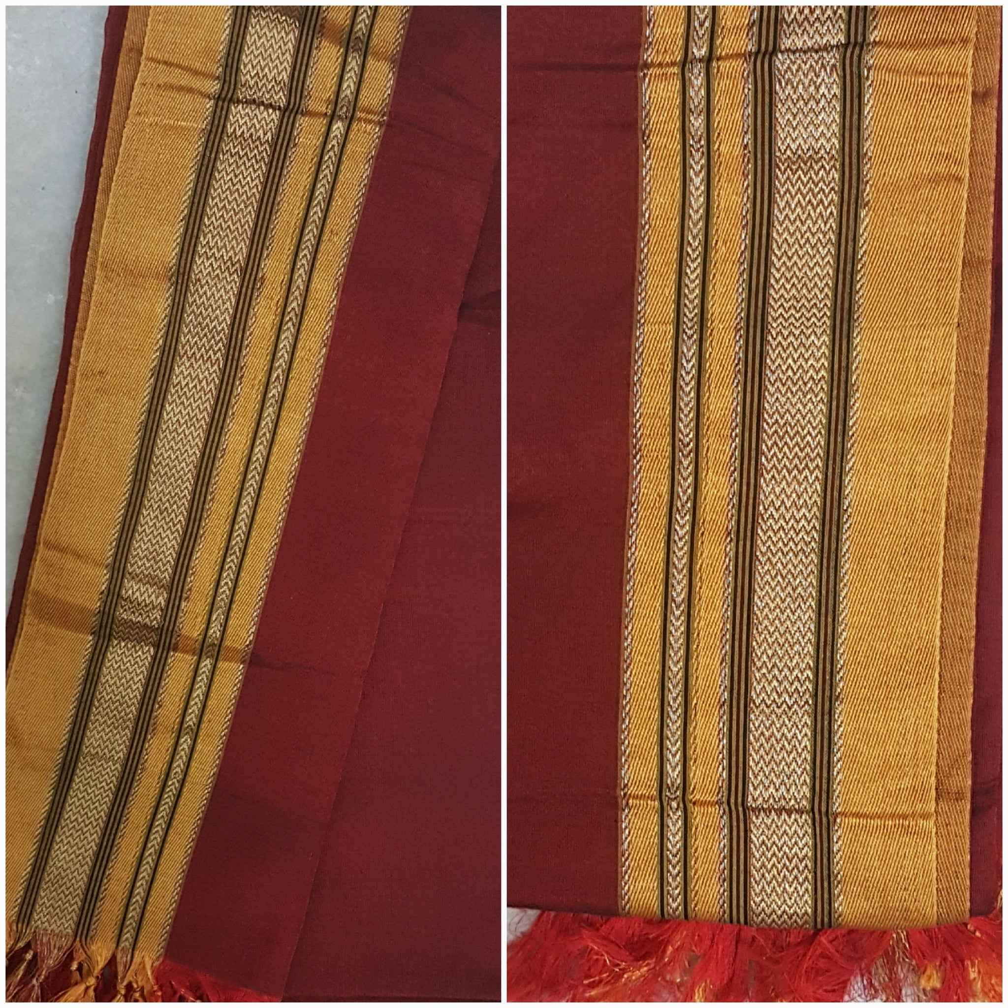 Maroon South cotton with mustard border