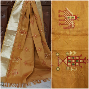 Mustard cotton dupatta with kasuti embroidery