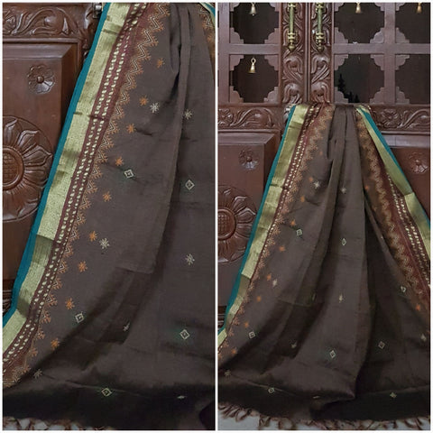 Grey shot with maroon kasuti embroidered dupatta