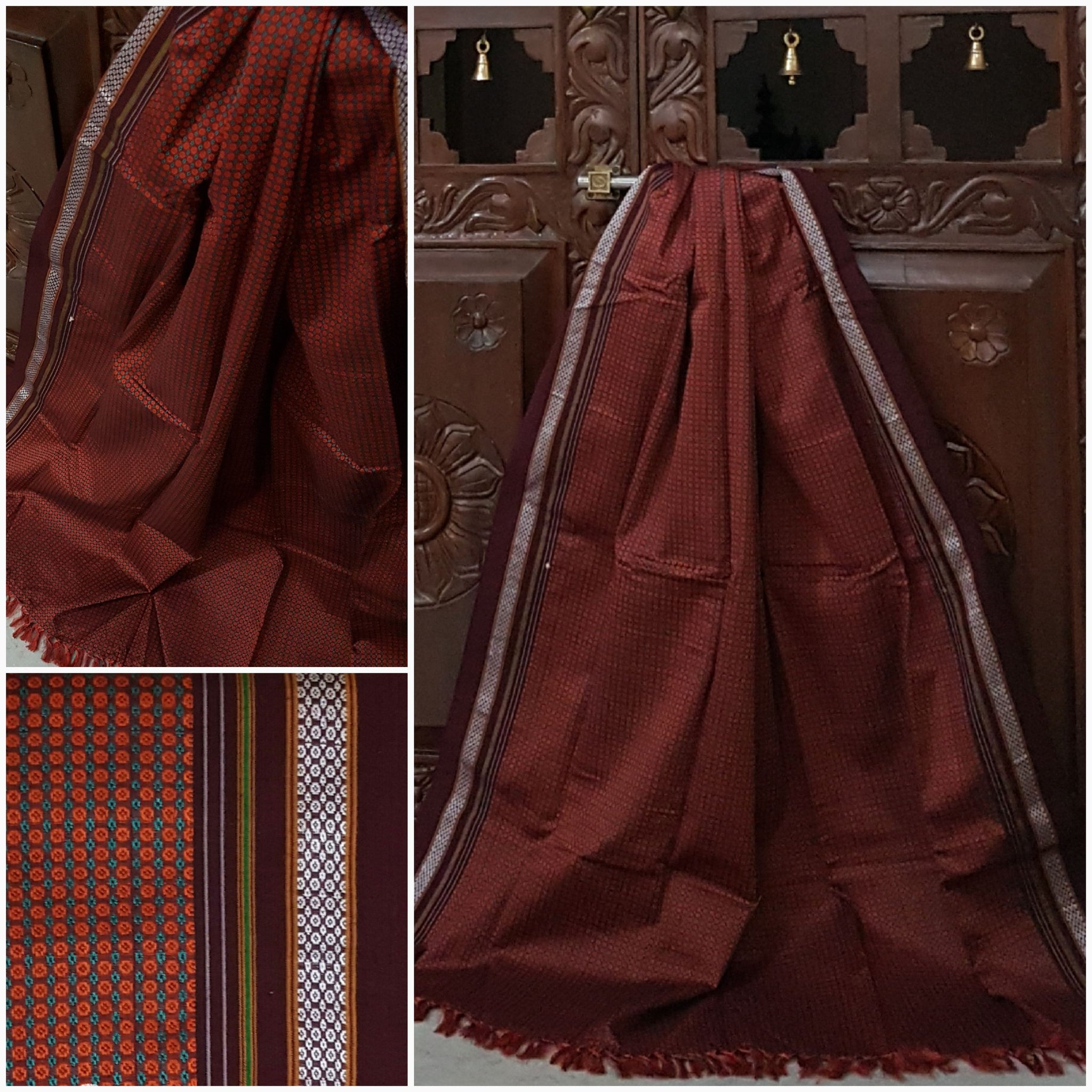Maroon with rust orange woven pattern khun dupatta
