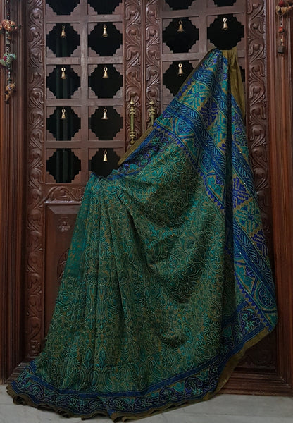 Dupion silk printed sarees with kantha embroidery