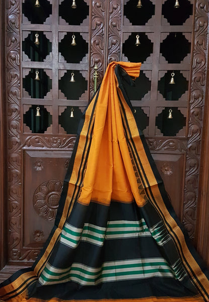 Orange cotton Gadwal with black temple border