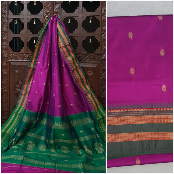 Silk pink Narayanpet with contrasting pallu