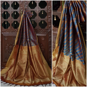 Handwoven Silk gadwal in two tone shade with contrasting border and pallu