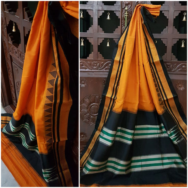 Orange cotton Gadwal with black temple border