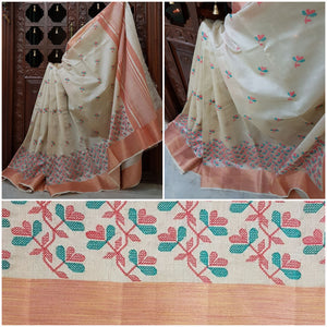 Silk tussar with cross stitch