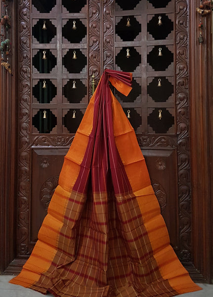Maroon dharwad cotton with orange border