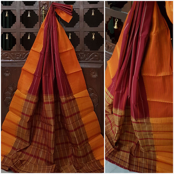 Maroon dharwad cotton with orange border
