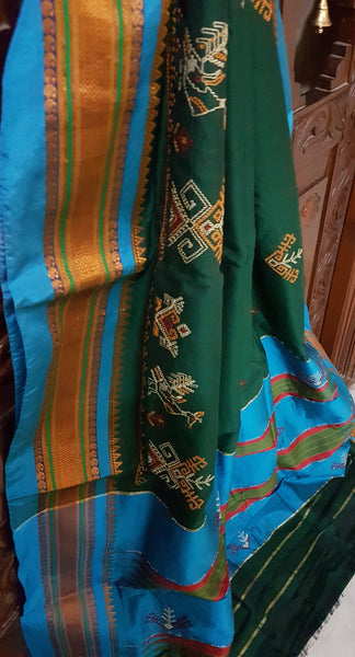 Green silk cotton kasuti embroidered Ilkal