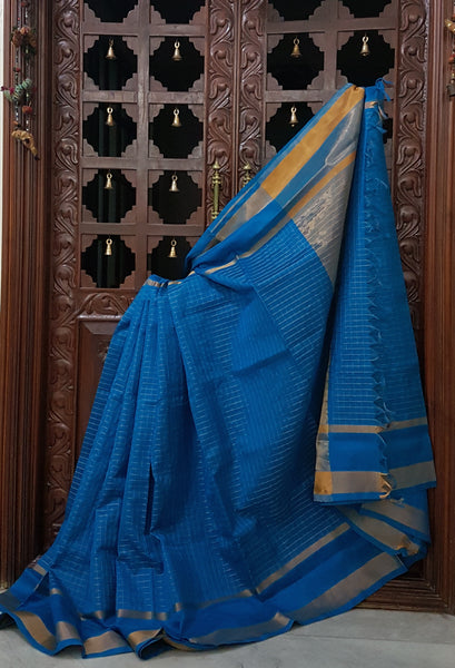 Blue checks handwoven silk cotton venkatagiri