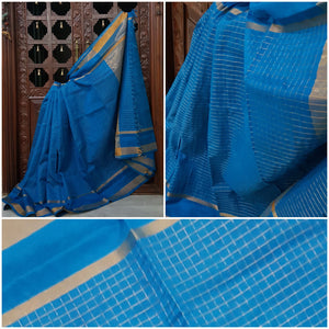 Blue checks handwoven silk cotton venkatagiri