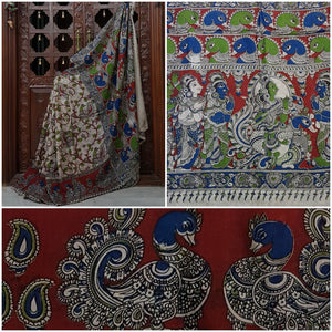 Chennur silk kalamkari with intricate goddess figure on pallu