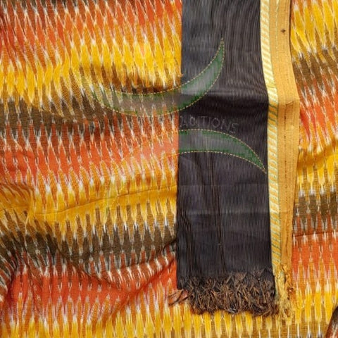 Multicoloured handloom pochampalli ikat cotton kurta fabric with contrasting brown kota cotton dupatta
