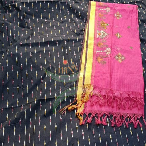 Handloom cotton pochampalli ikat kurta with kasuti embroidery dupatta