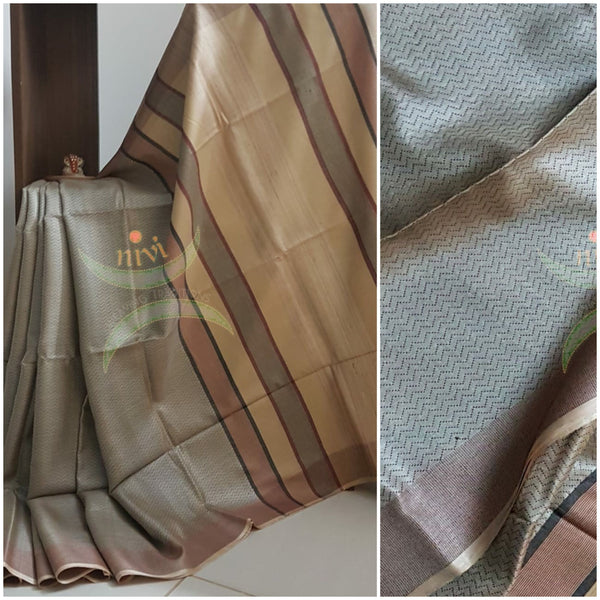 Grey handloom bhagalpuri silk  tussar with geecha pallu.