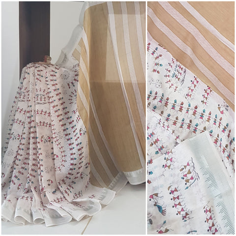 Digital printed linen with warli motifs