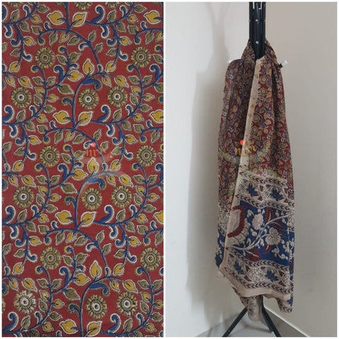 Handloom kalamkari dupatta and fabric 2 piece set. 