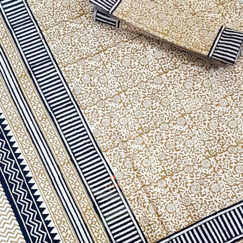 Handloom double size bagru block printed cotton bedsheet. Dimensions 108×90 inches