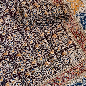 Handloom cotton kalamakri block printed double size bedsheet. 